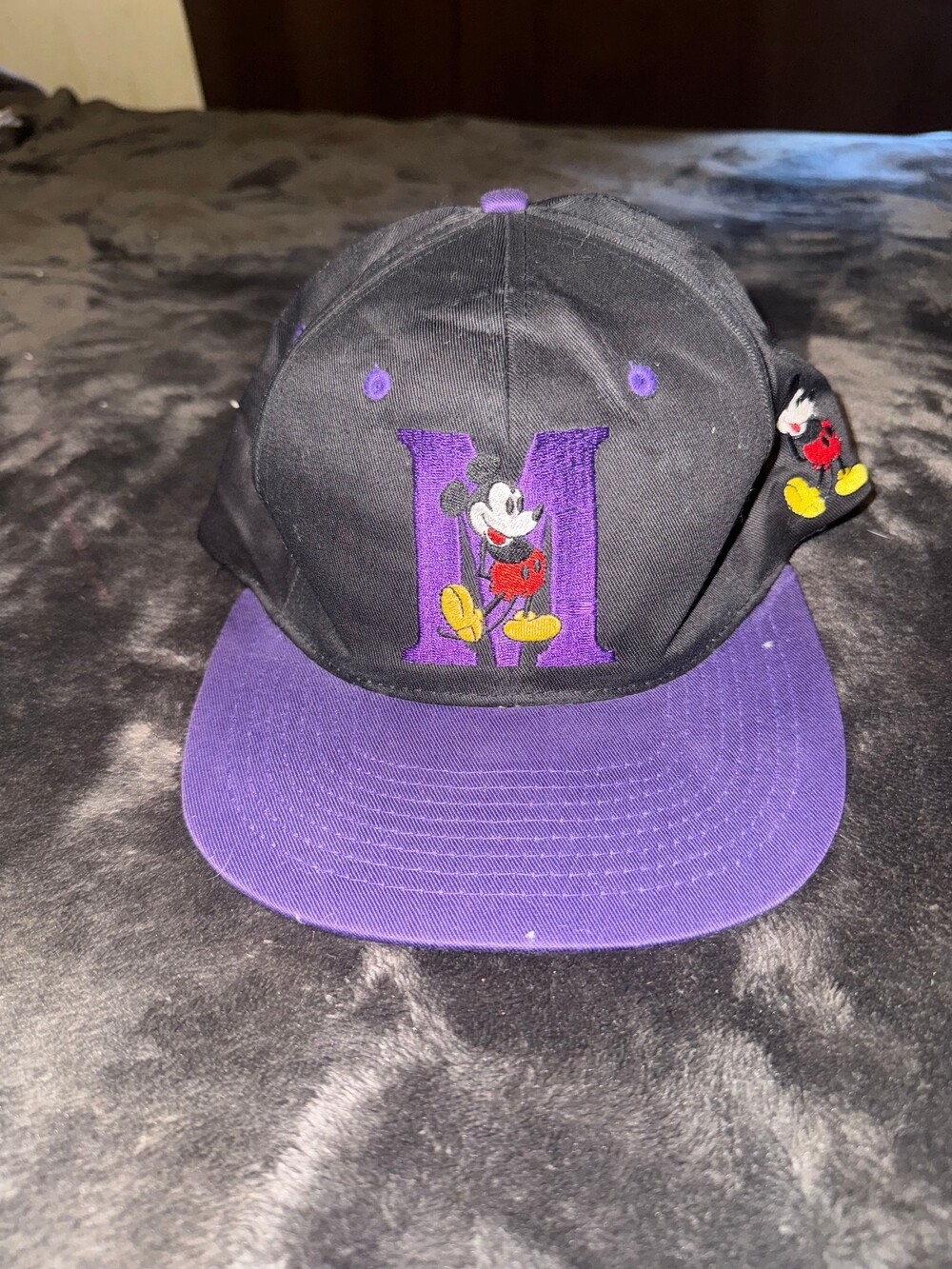 Vintage Disney Mickey Mouse Snapback Cap Black Purple Adjustable Hat